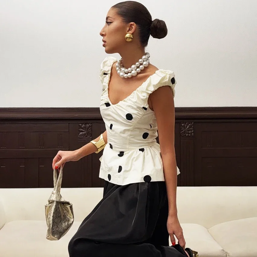 Vintage Polka Dot Backless Top Women