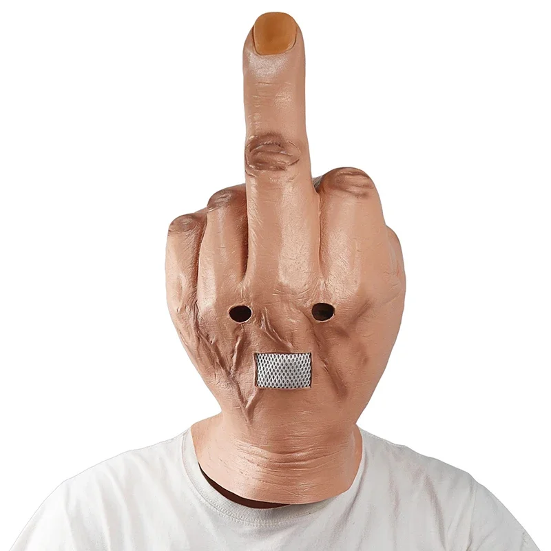 

Creative Personality Despises Vertical Middle Finger Latex Mask Halloween Creepy Fingers Mask Cosplay Spoof Headgear Props