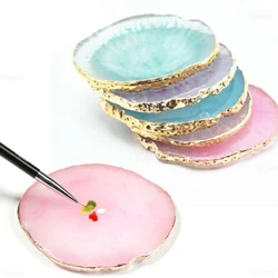 Wholesale Resin Nail Art Gel Mixing Palette DIY Manicure Accessories Tools Golden Edge Polish Agate Mix Stir Crystal Gem Plate
