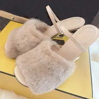 Mode femmes fourrure pantoufles Sexy Peep Toe gladiateur sandales robe pompes été femmes chaussures compensées talon étrange Mules talons hauts 4