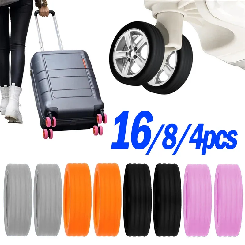 Luggage Wheel Protector 16/4PCS Silicone Wheels Protector For Luggage Reduce Noise Trolley Case Silent Caster Sleeve Travel Luggage Suitcase Accessories