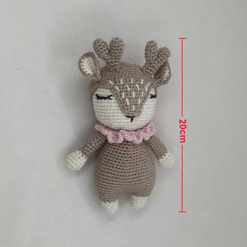 Crochet Baby Handmade Deer Elk Set Rattle Teething Ring Plush Toys Sleeping Dolls Shower Gifts 6