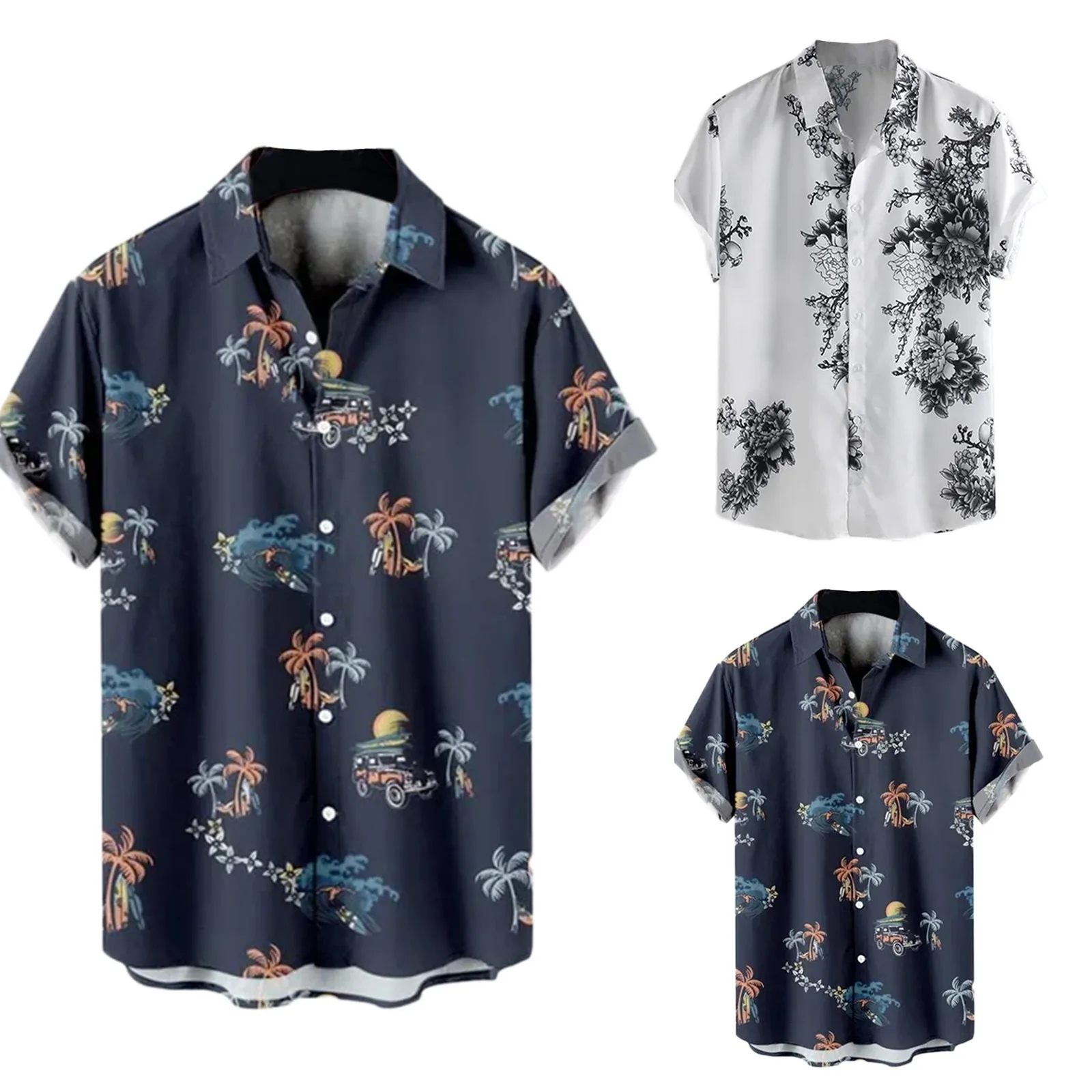 

Мужская винтажная рубашка с короткими рукавами, винтажная рубашка с 3d-цифровым принтом, отложным воротником и пряжкой, с геометрическим рисунком, весна-осень