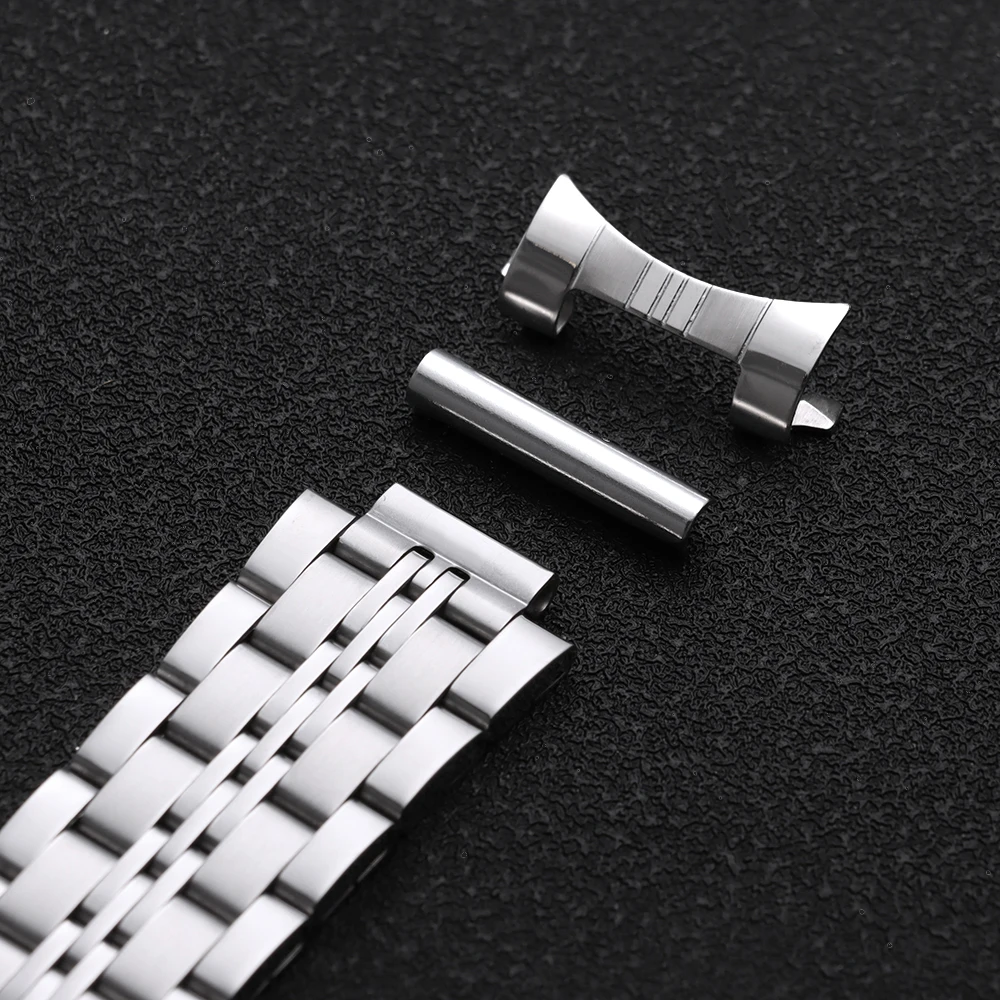 Premium Stainless Steel Watch Strap with Curved & Flat Ends - Universal Bracelet with Folding Buckle, Multiple Sizes Available