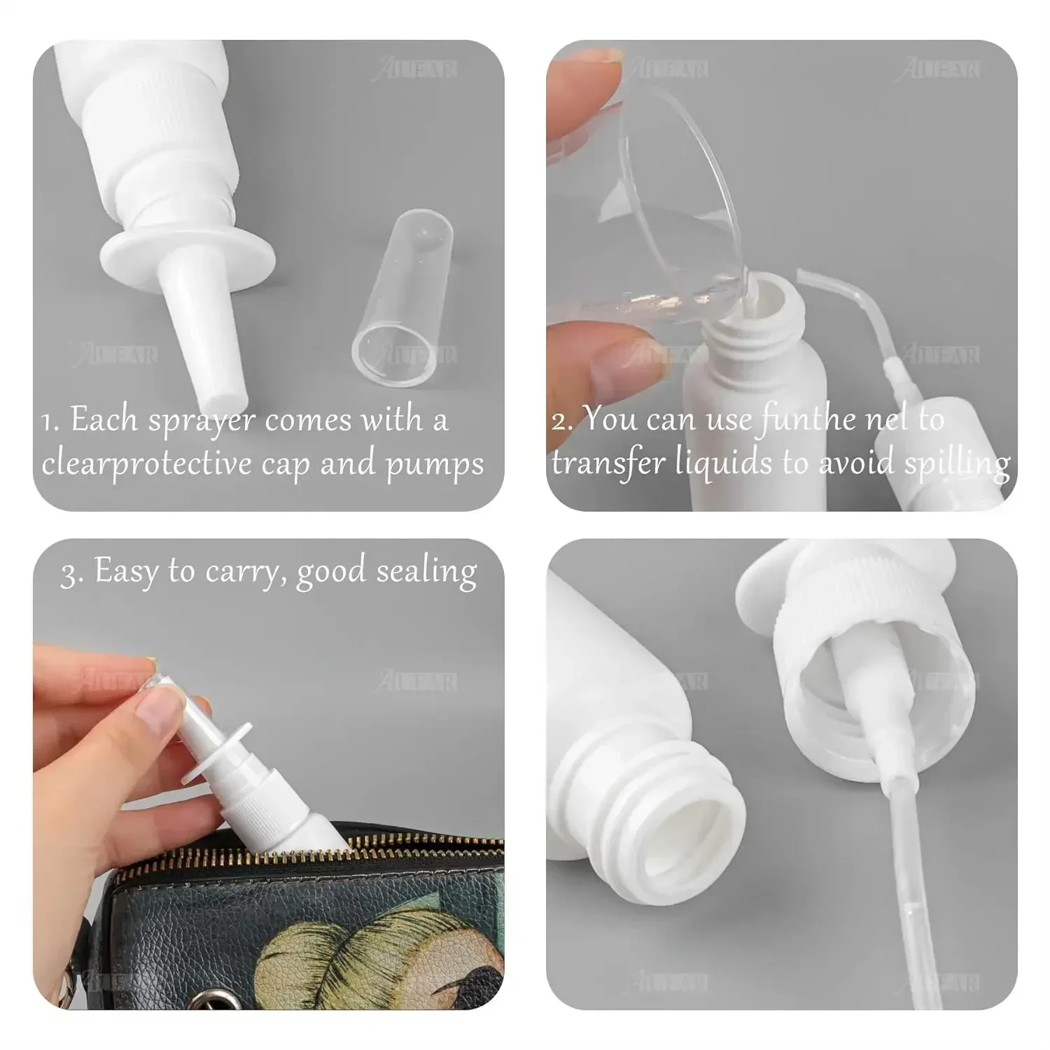 Empty Nasal Spray Pump 5PCS 10ml-60ml White Plastic Spray Bottles Mist Nose Refillable Bottle Packaging Accessories