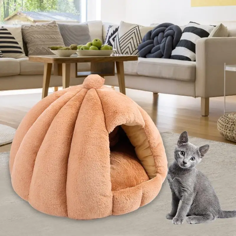 

Cat Beds For Indoor Cats Fluffy Cat Igloo With Removable Washable Cushioned Mattress Semi-Enclosed Cat Bed Calming Pet Houses