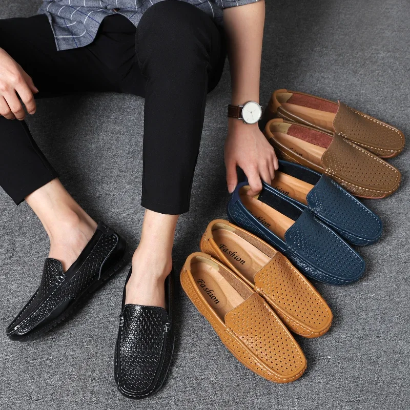 2023 léto muži ležérní boty luxusní značka originální kůže pánská mokasíny moccasins dutý vyndat prodyšné kolíček na jízda boty