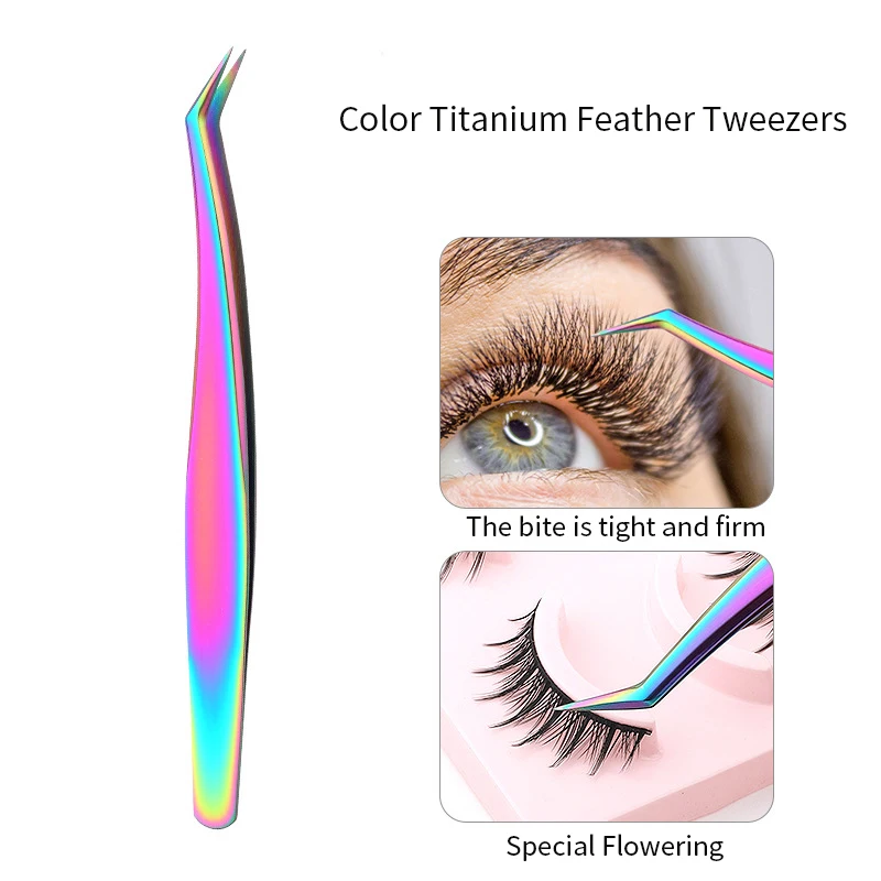 Rainbow Eyelashes Tweezers Anti-static Eyelash Extension Tweezer Fan Lash Eyebrow Tweezers Curved Straight Excellent Closure 5