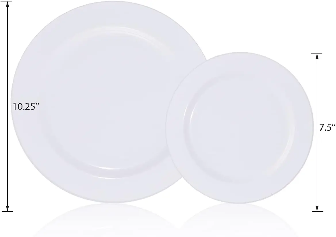 120Pcs White Glossy Plastic Plates: 60 Dinner (10.25in), 60 Dessert/Salad (7.5in), Heavy Duty, Disposable