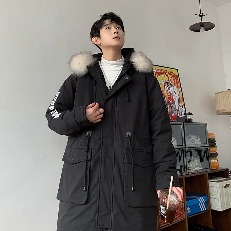 

Men Women Winter Long Down Jacket Men New Korean Style Fashion Loose Hooded Jacket Windproof Soft Shell Down Jacket For Men