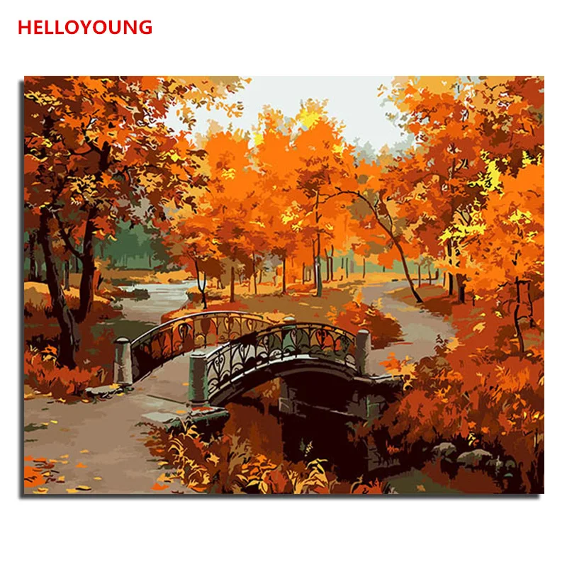 Helloyoung Diy Handpainted Oil Painting Maple Leaf Digital Painting By