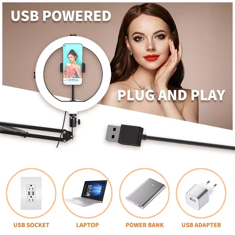 Inch LED Selfie Ring Light With Stand Phone Ring Lamp Desk Photography Lights for Makeup Youtube Video Ringlight