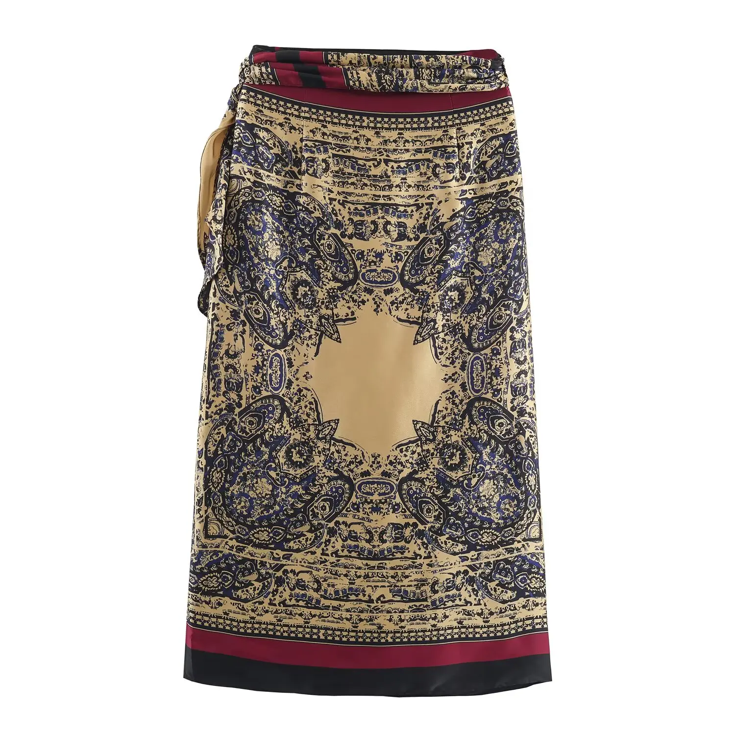 Women Paisley Retro Printed Half Skirt Wrapped In Scarf Strapped With High Waist Design Lady Slim Fashion High Street Half Skirt