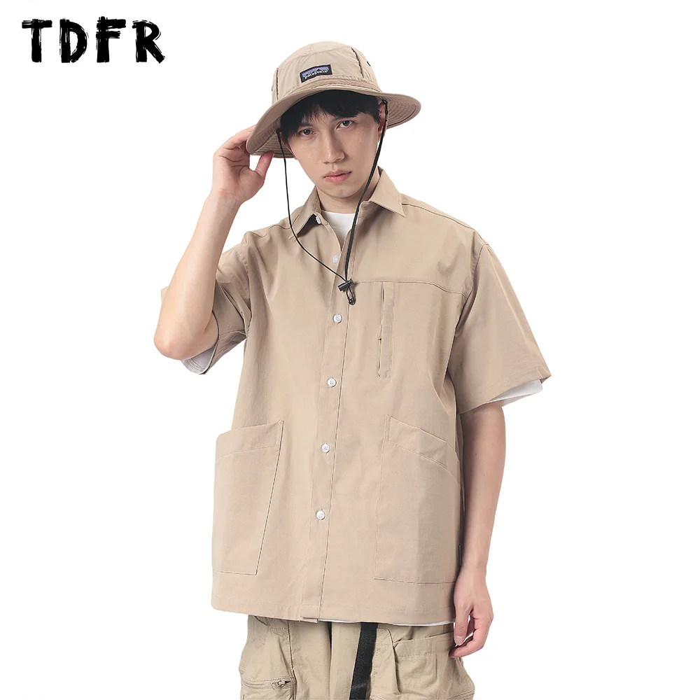 

Solid Color Pocket Cargo Shirts Mens Summer Loose Casual Retro Lapel Single Breasted Short Sleeve Shirts Men