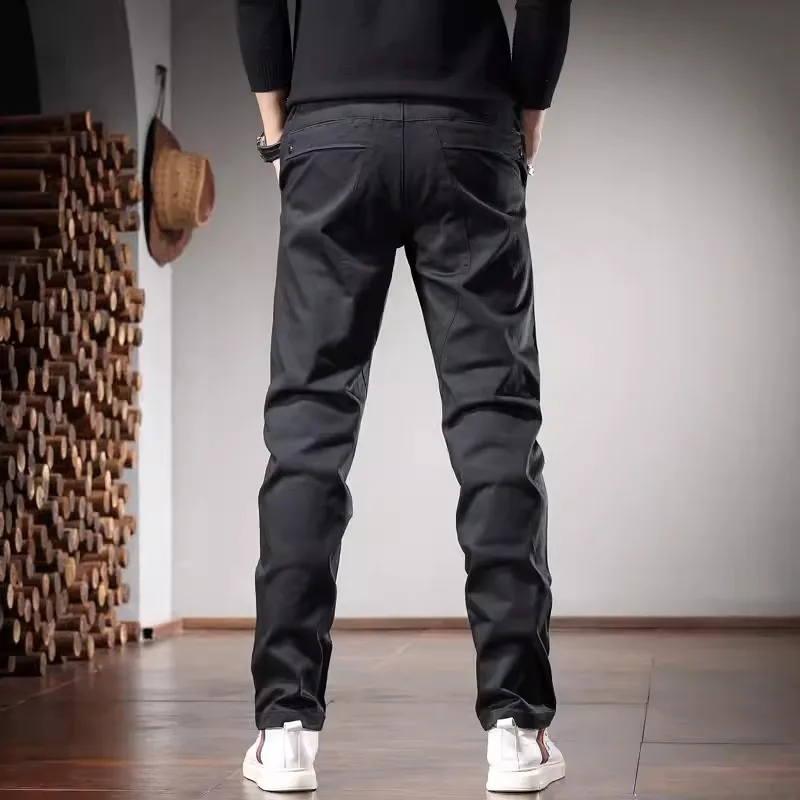 Autumn Casual Black Straight Pants Men Korean Style Social Slim Fit Elastic Waist Drawstring Trousers