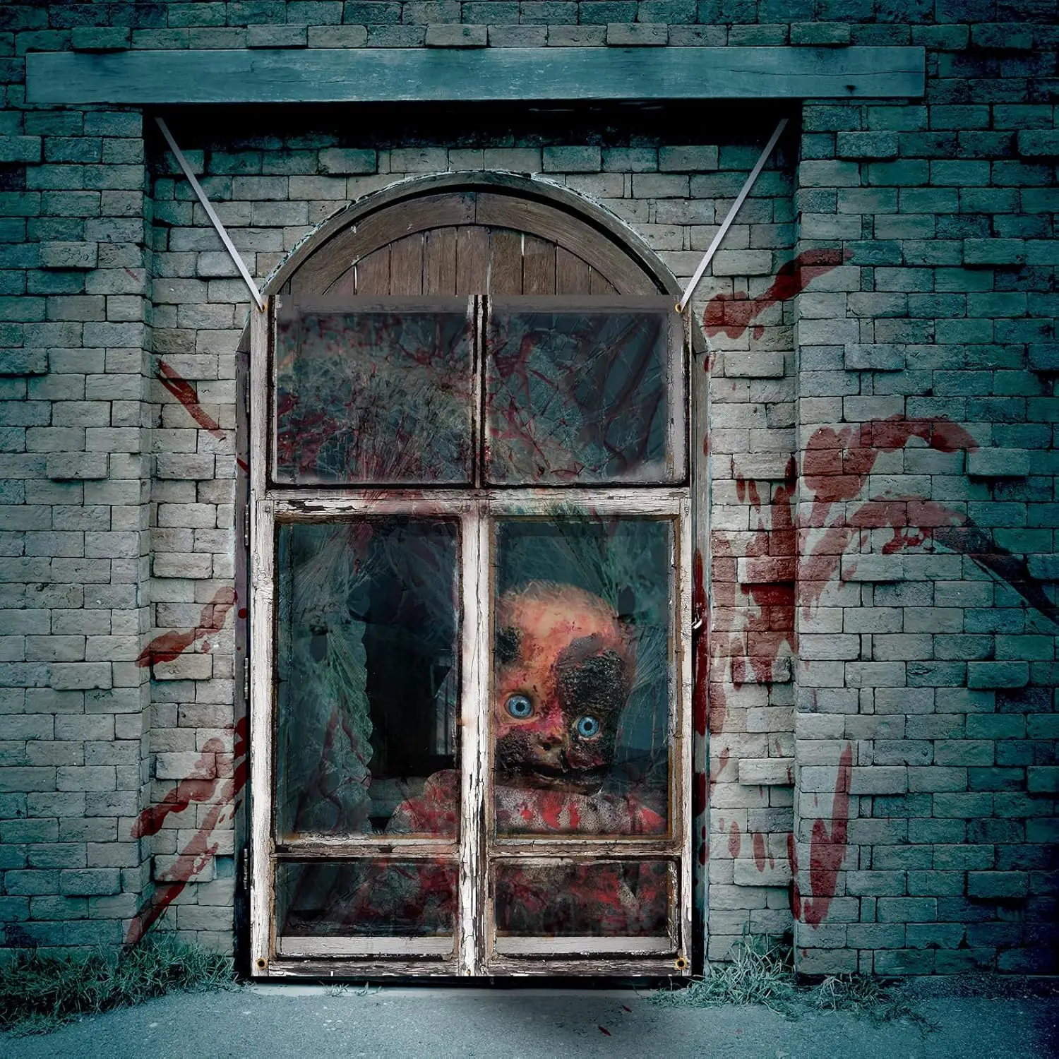 2 Pcs Scary Halloween Curtain Halloween Window Silhouette Decoration Blood Halloween Window Cover Horror Window Poster