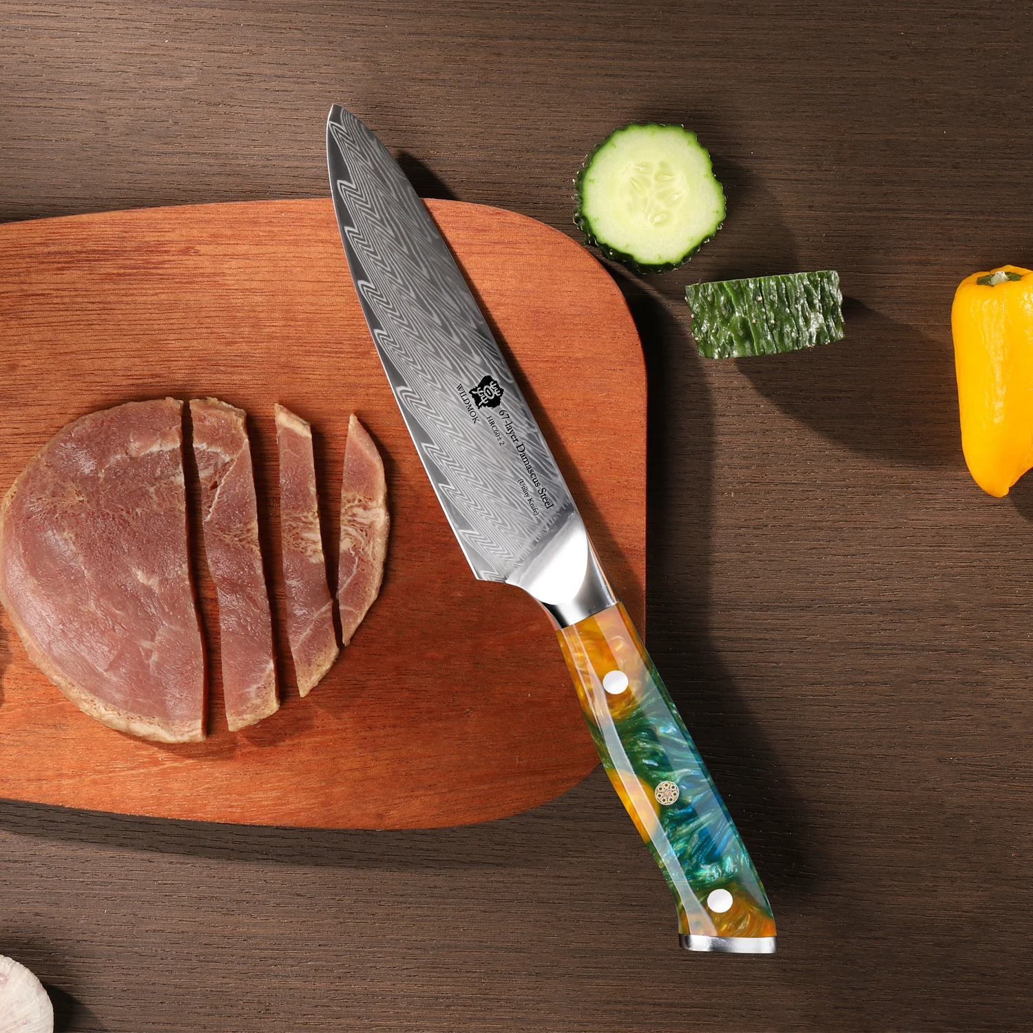 WILDMOK Utility Knife, 5 Inch Damascus VG10 Steel Kitchen Utility Knife, Sharp Kitchen Cooking Ergonomic Resin Handle