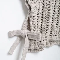 Hollow Out Knit Pullover Women Casual Round Neck Lace Up Bow Sweater Female Autumn Short Sleeves Solid Knitwears Lady - Image 6