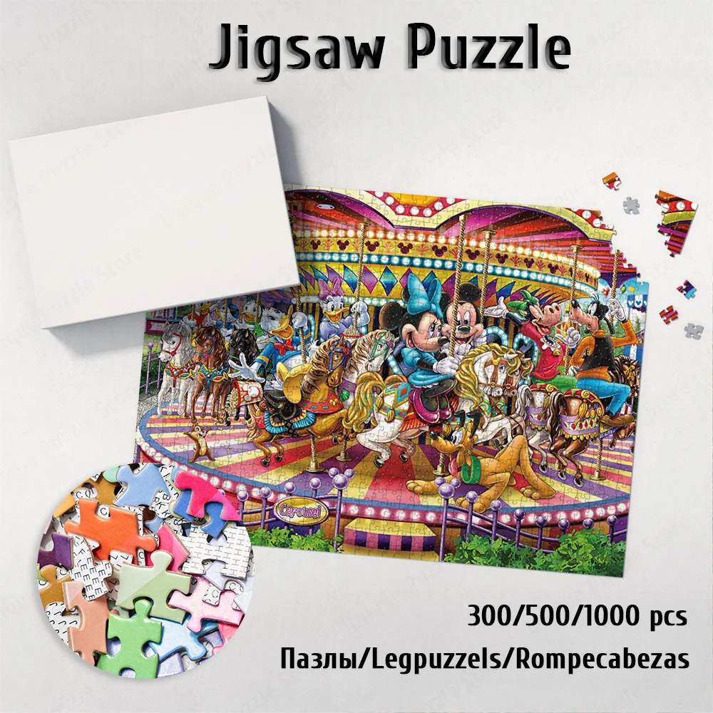 Mickeys Carousel Jigsaw Puzzles Funny Disney Cartoon Paper Diy Large Puzzles Mickey Mouse Toys Hobbies Kids Adults Family Game