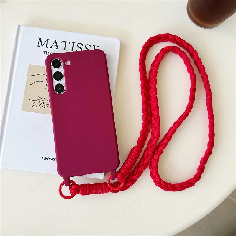 Étui de téléphone à bandoulière avec lanière pour Samsung Galaxy S25 S24 S22 S23 S20 S21 FE Plus Note 20 Ultra Silicone Soft TPU Back Cover_voghion.com