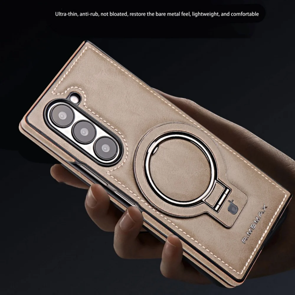 Magnetic Ring Holder Leather Case with MagSafe Compatibility for Wireless Charging - Shockproof Cover