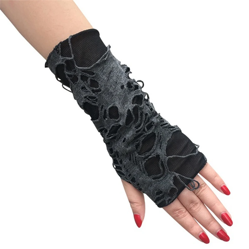 Gothic Fingerless Gloves - Halloween Ripped Cosplay Accessories for Adults