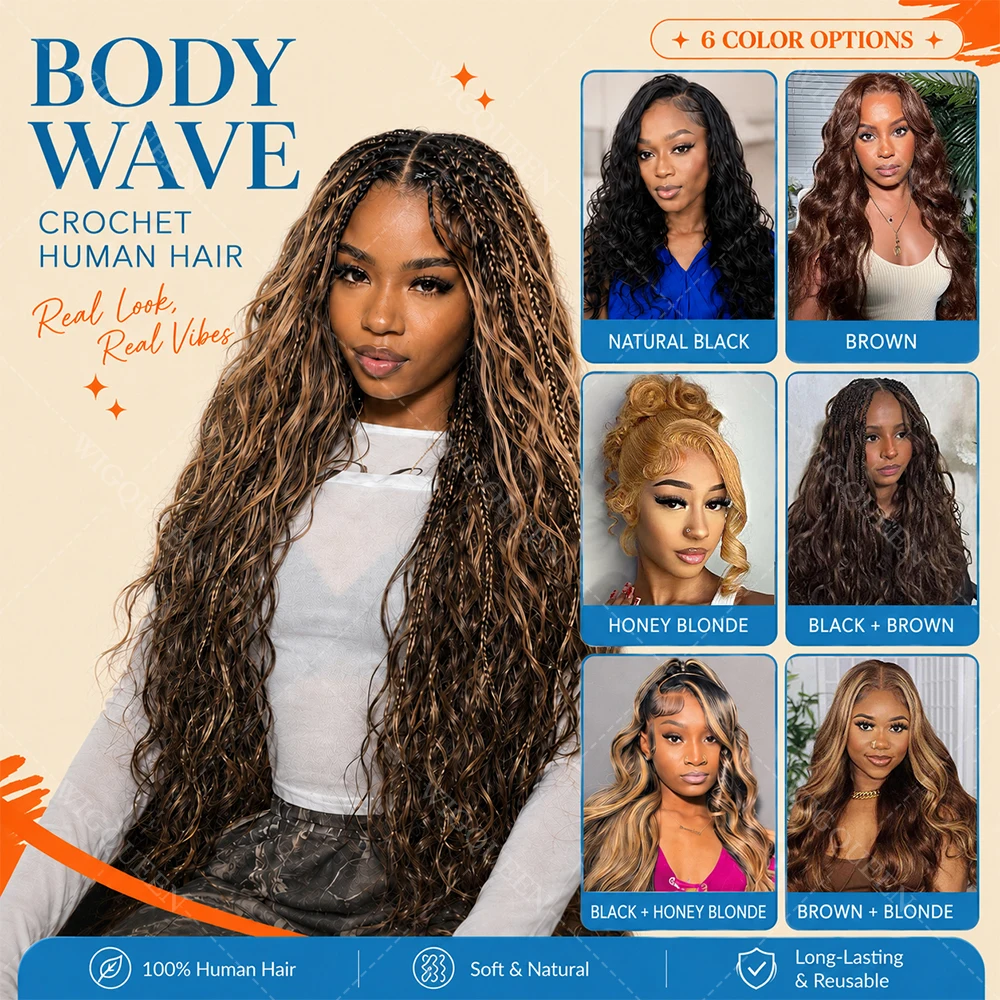 Body Wave Crochet Hair Extensions Braiding 100% Human Hair PreSeparated Knotless #4 Chocolate Brown Feather Crochet Bundles Hair 2