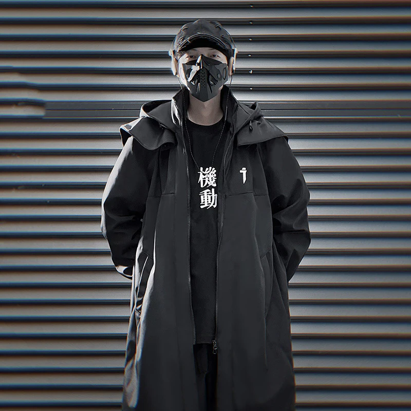 PFNW Functional Style Double Zipper Black Grey Windbreaker Men Heavy Industry Autumn Loose Casual Hooded Trench