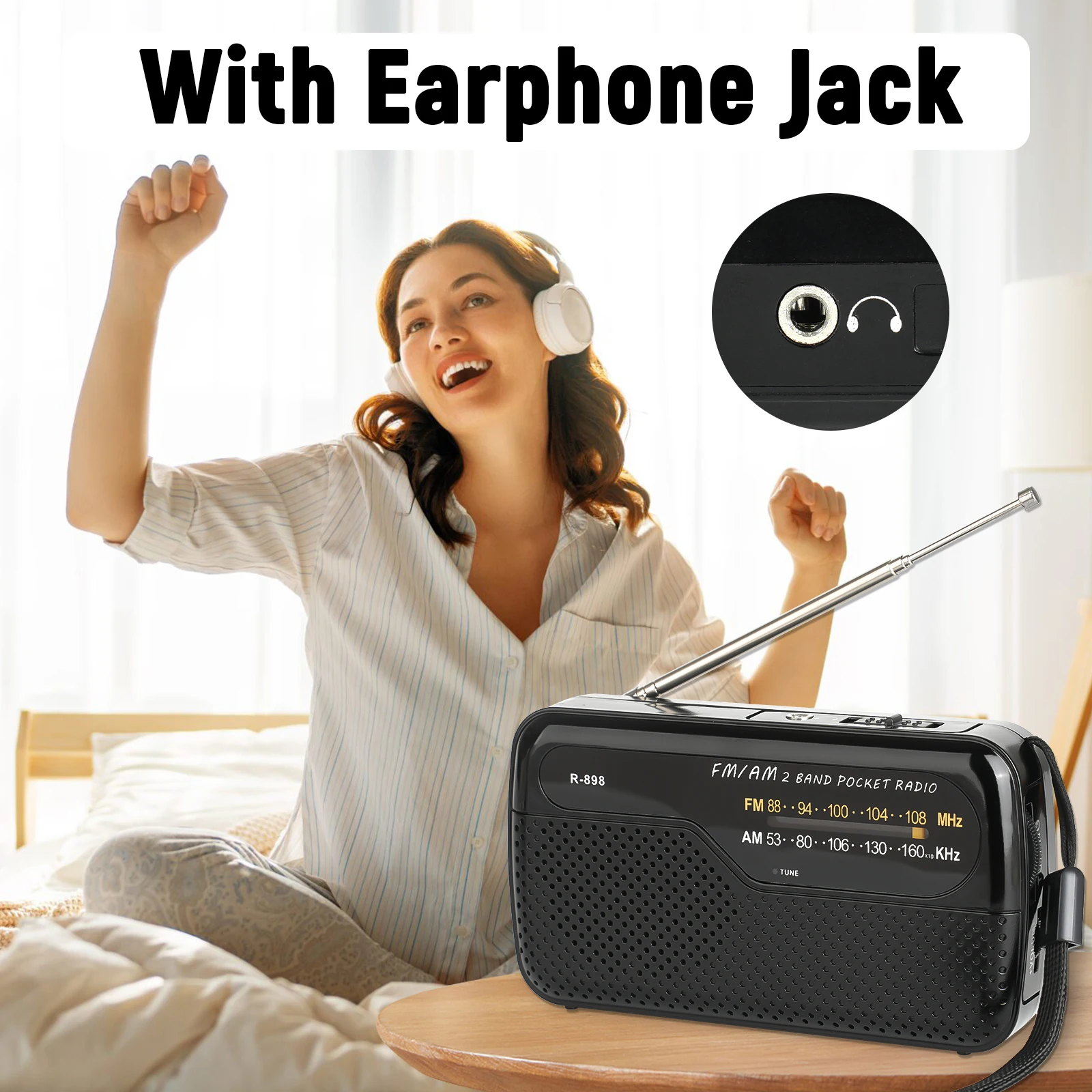 Description Picture 5 of itemPortable AM/FM Radio, Battery-Powered Pocket Radio with Headphone Jack, Perfect for Jogging, Walking, and Gift-Giving