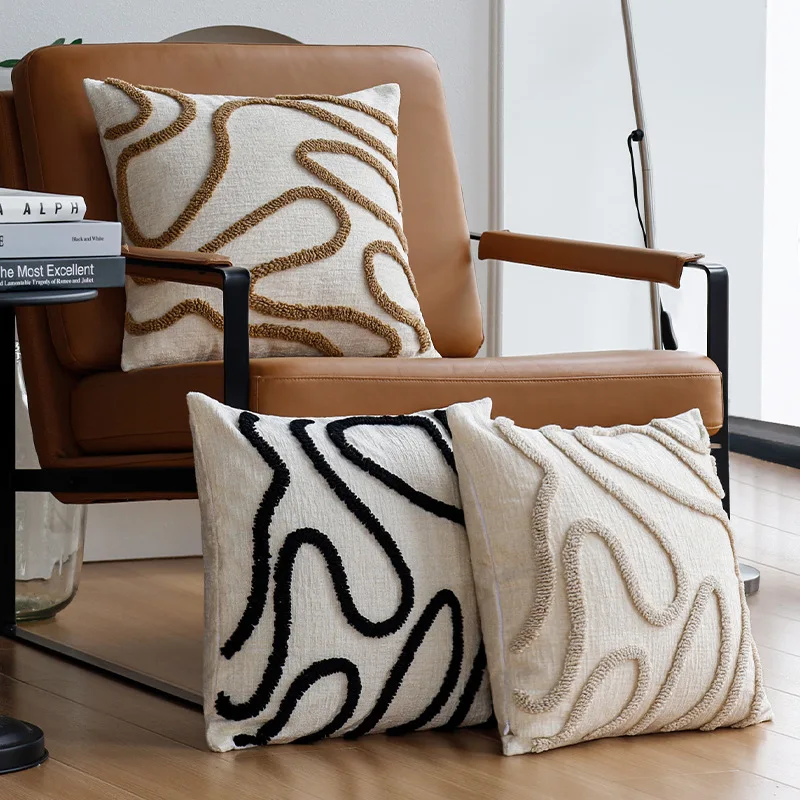 Junwell Nordic Chenille Throw Pillow  3D Embroidery Sofa Office Back Cushion Living Room Decorative 45x45cm Square 2