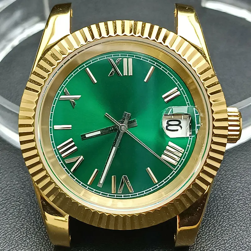 

39mm watch Stainless steel case sapphire glass transparent back cover gold case apply to NH35 NH36 movement dial can custom