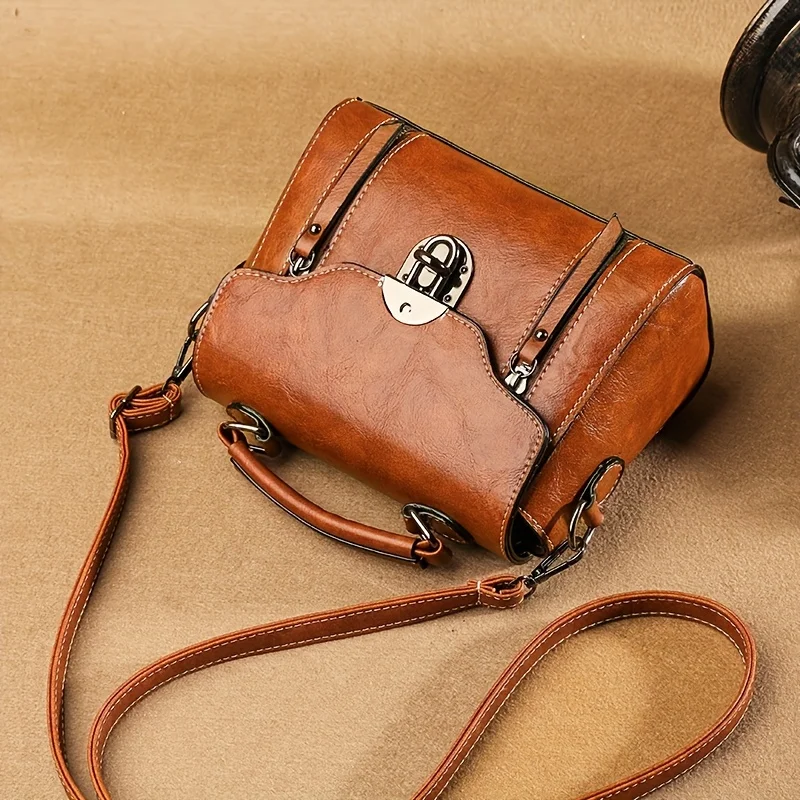Vintage Turn-Lock Square Satchel Bag, Classic Handbag Shoulder Bag for Women Everyday Tote Crossbody Bag, Secure Travel Purse