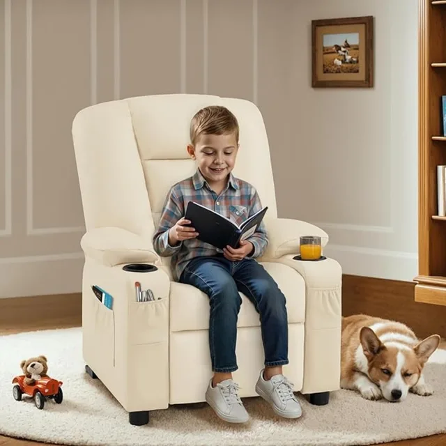 Big Kids Recliner Child Reclining Chair Toddler Recliner Sofa with Cup Holders Customized Furniture for Kids