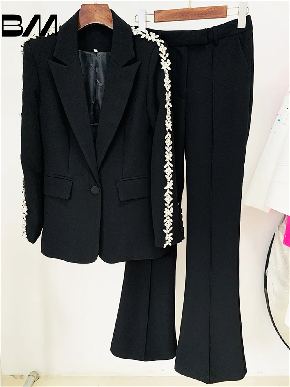 Elegant Heavy Industry Embroidered Sequin Blazer Pants Suit Two-piece Set 2PCS Women Office Wedding Women's Suit Suit