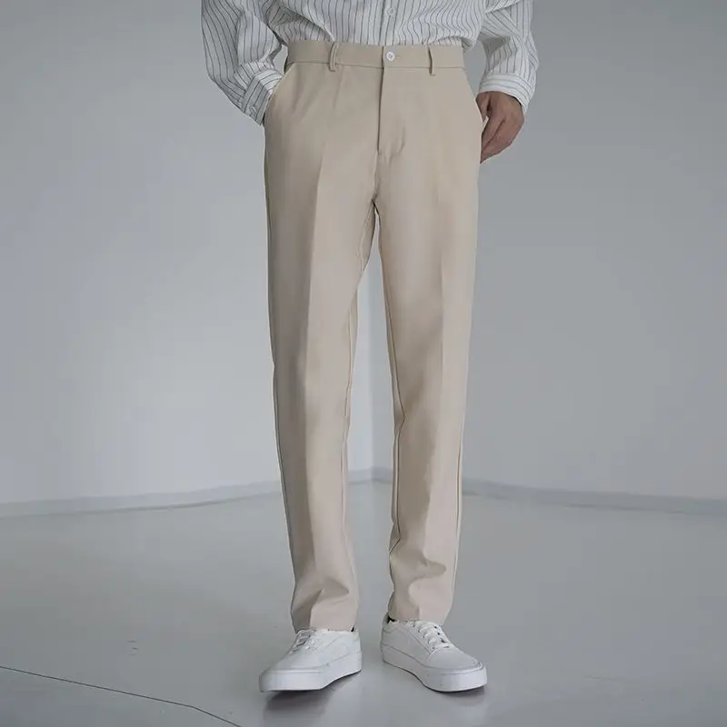 Korean Trend Simplicity Spring Summer New Casual Pants Men's Solid Zipper Pockets Fashion Versatile Thin Style Slim Suit Trouser