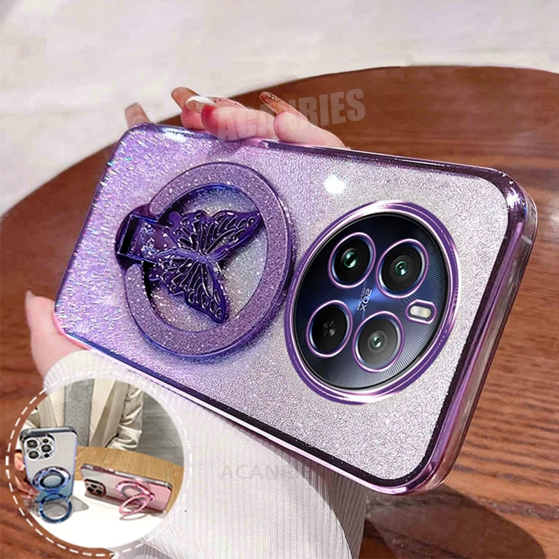 Plating Butterfly Holder Silicone Case - Stylish Back Cover