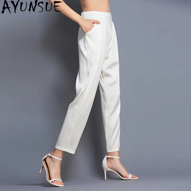 

95% Mulberry Real Silk Pants High Waist Women Clothes New Summer Casual Harem Pants Thin Trousers Lady Pantalones Mujer Verano