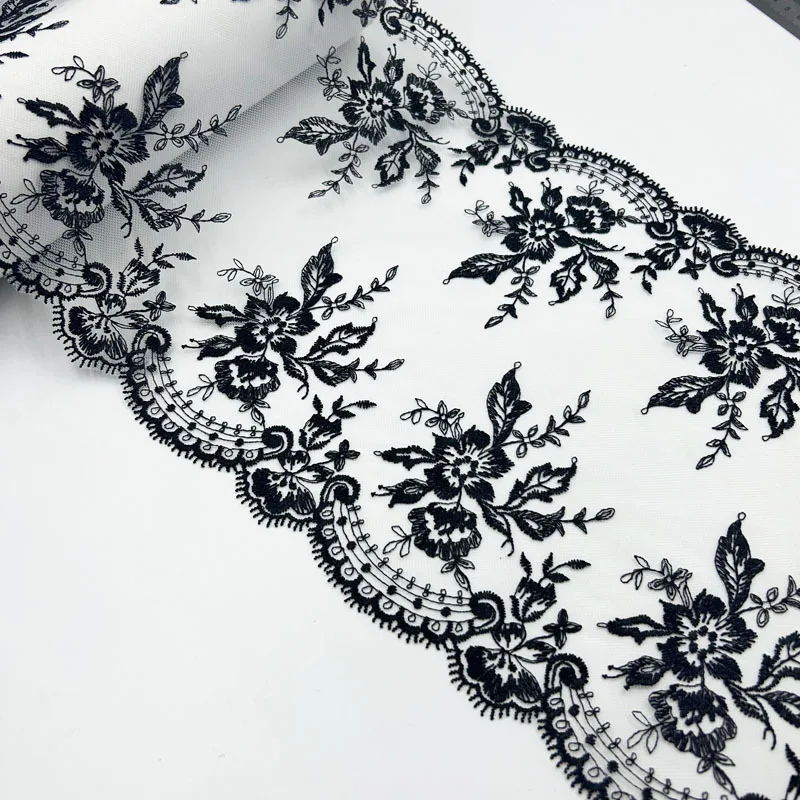 

20Yards Black Floral Embroidery Lace Trim For Clothes Skirt Hem Underwear Sewing Craft DIY Apparel Fabrics Sleeve Lace