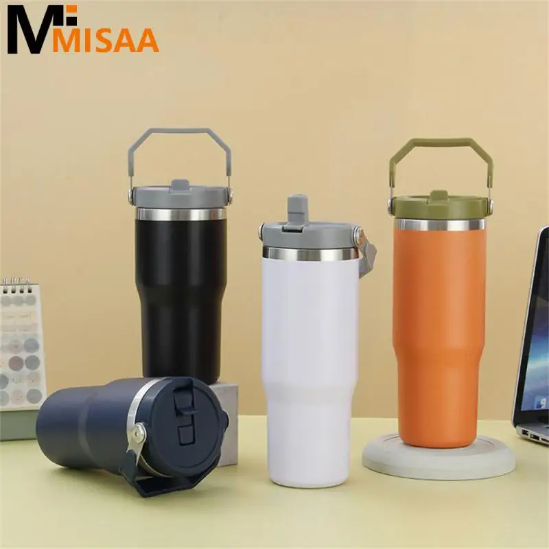 

Бутылка для воды из нержавеющей стали, портативные универсальные автомобильные принадлежности с защитой от падения, изолированные бутылки для воды с соломинкой