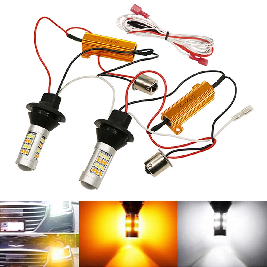 2Pcs 1156 BA15S Dual Color Canbus Bulbs P21W PY21W T20 W21W WY21W LED Lamp Error Free Car DRL&Turn Signal Lights No Hyper Flash