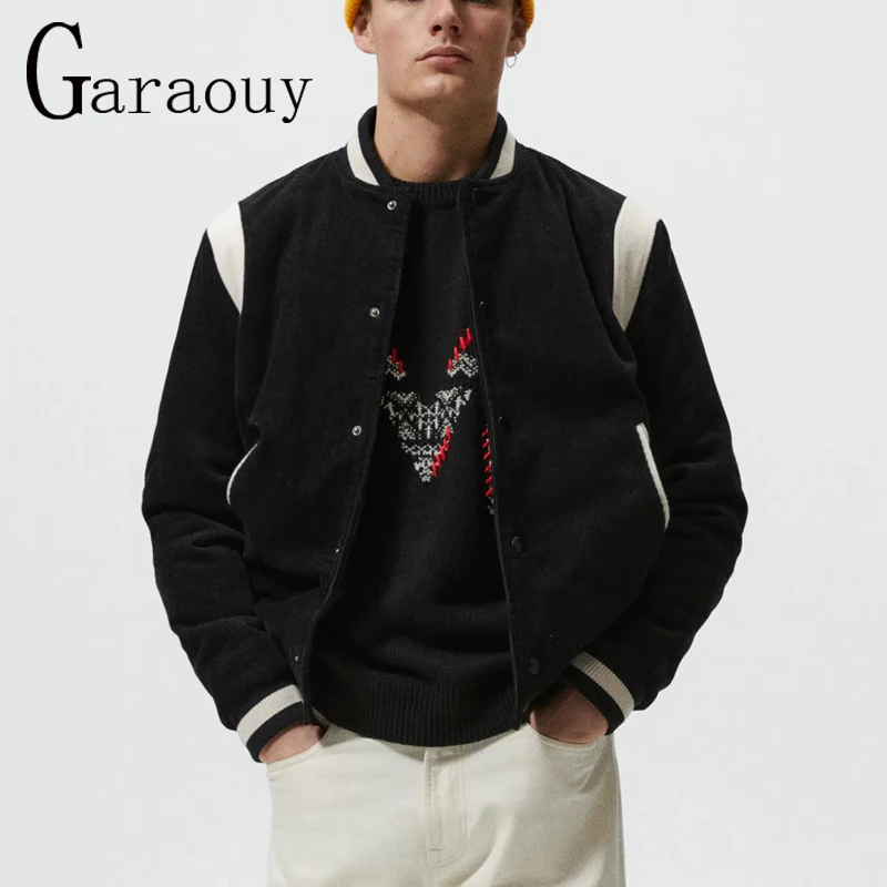 Garaouy 2022 Corduroy Bomber Jacket Men Long Sleeve Casual Baseball