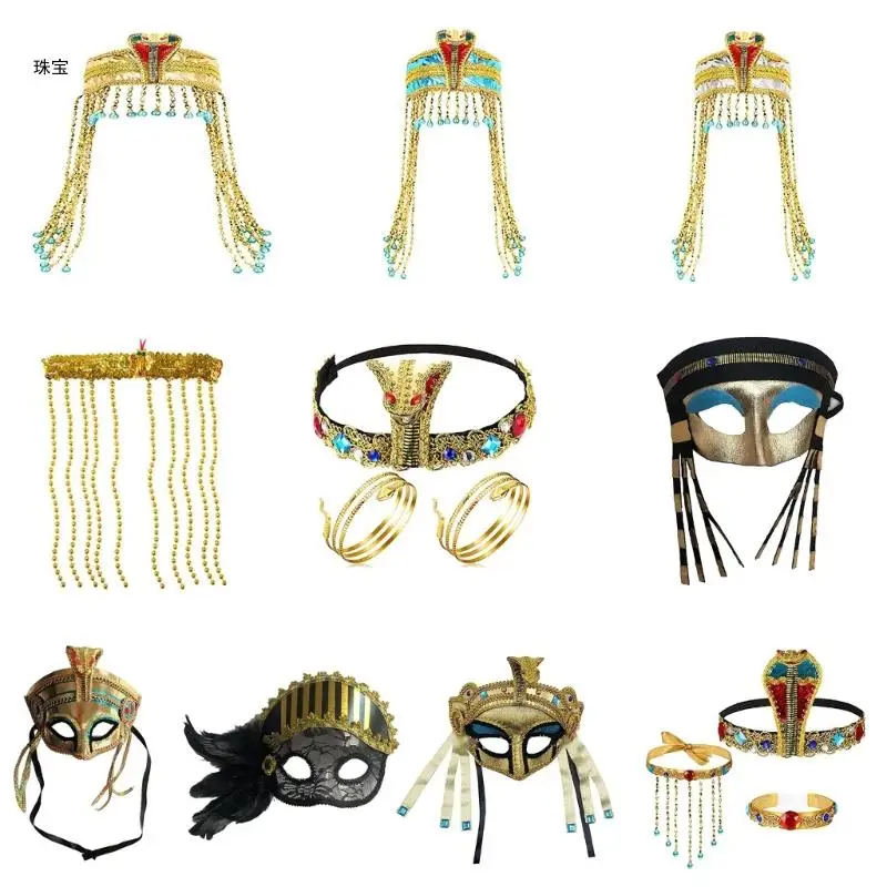 X5QE Golden Vintage Cosplay Headdress Headwear for Girls Halloween Hair Hoop Cosplay Egyptian Snake Hair Hoop
