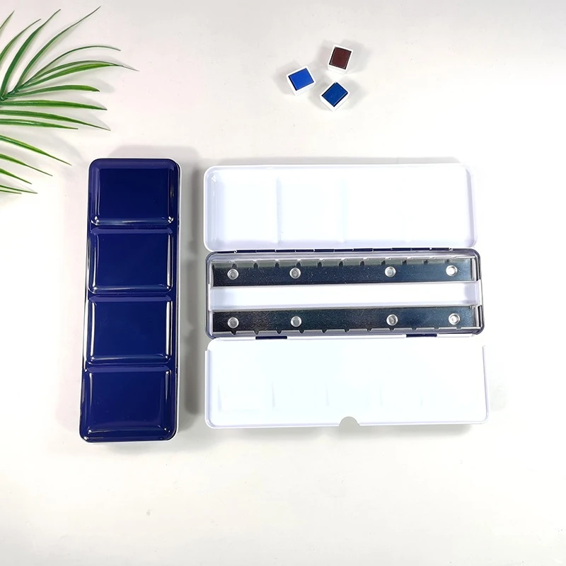 24-color Card Slot Tinplate with Card Holder Solid Watercolor Paint Box Various Portable Art Painting Flat Bottom Palette Box