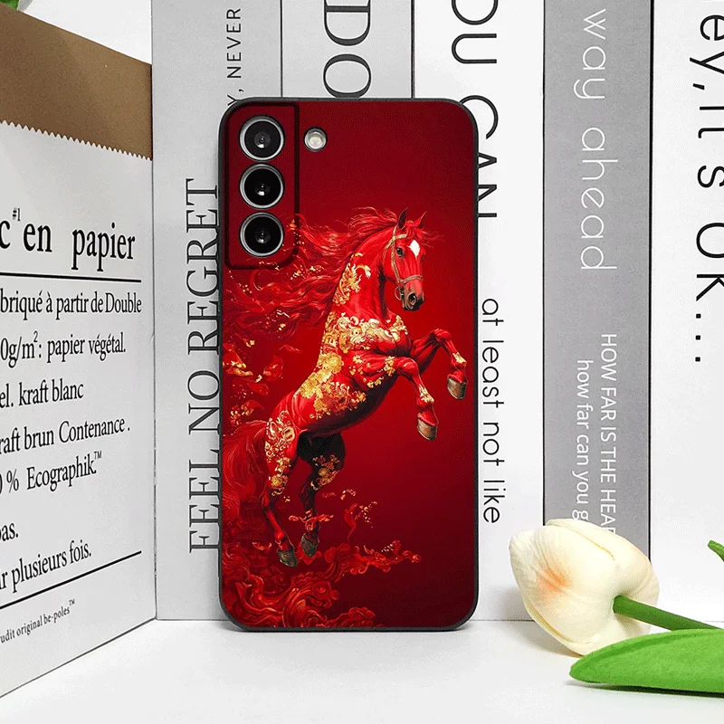 Elegant Red Horse Print Chinese-Style Phone Case - Soft Cover