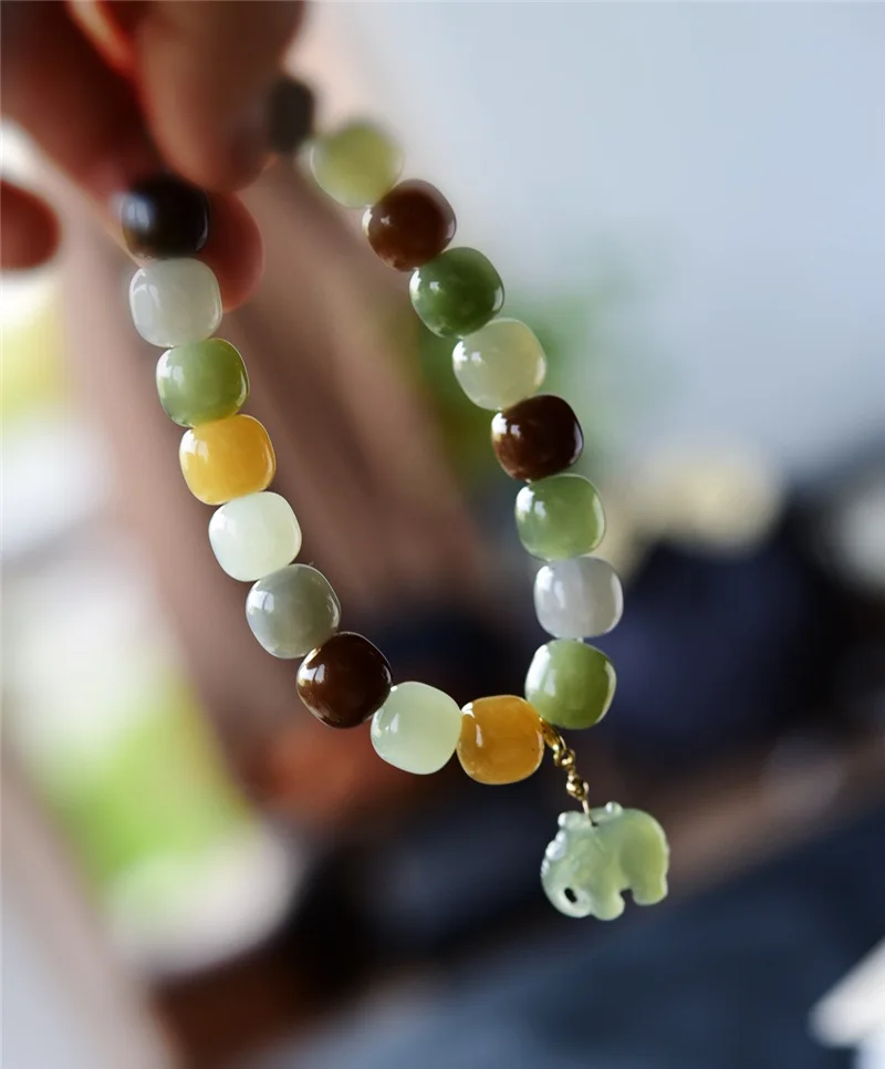 Mehrfarbiges Armband für Herren und Damen, Schmuck, Geburtstag, Weihnachten, Geschenk, hochwertiges Hetian-Jade-Armband, 9 x 10 mm – Detail 3
