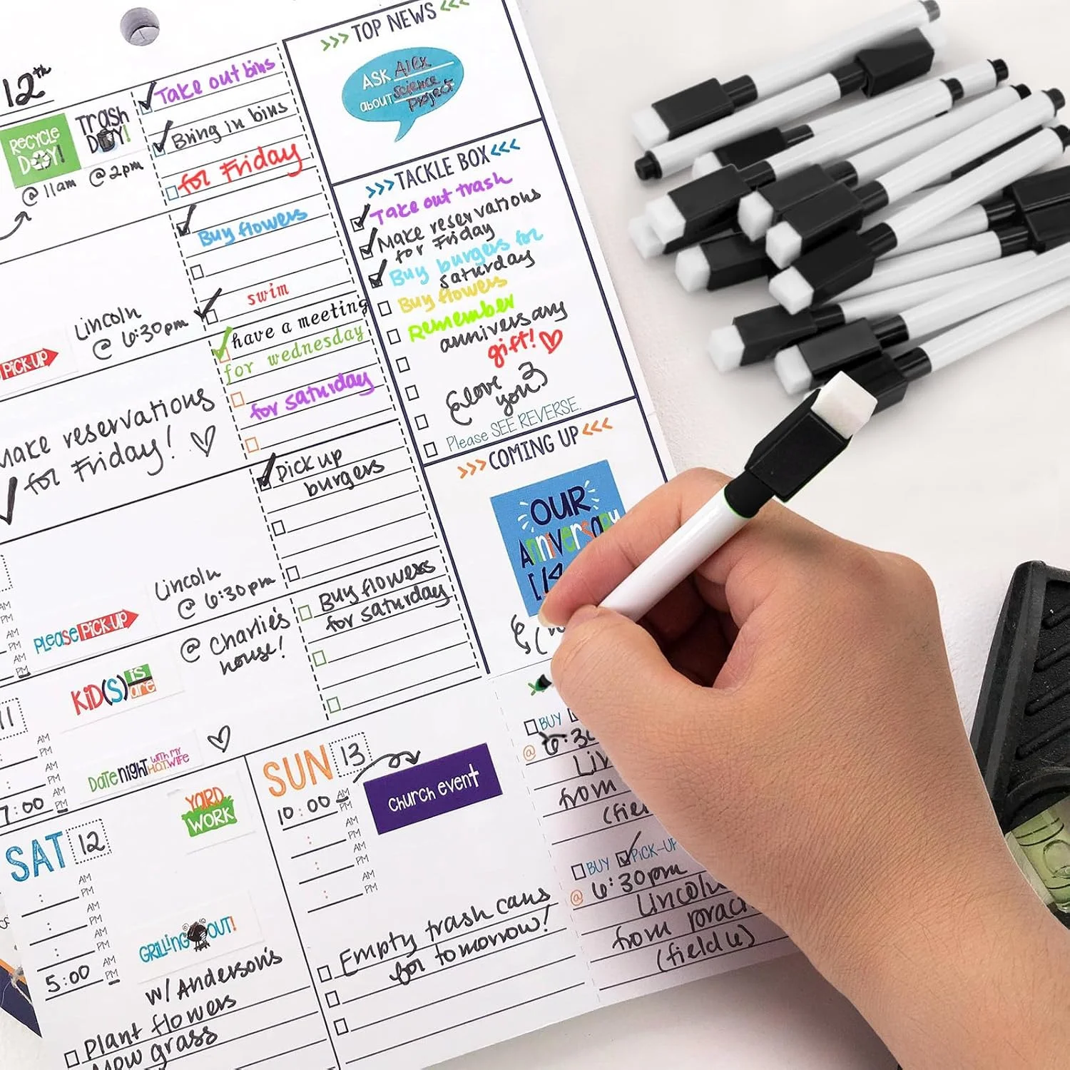 25개입 블랙 드라이 이레이즈 마커, 지우개 캡이 있는 미니 화이트보드 펜, 학교, 사무실 및 가정용 저취미세사펜