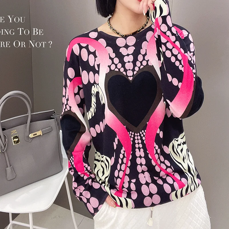 

Spring And Autumn Runway Sweater Women Luxury Brand Design Elegant Long-sleeve Loose Printed Sweaters Knitted Pullovers Tops