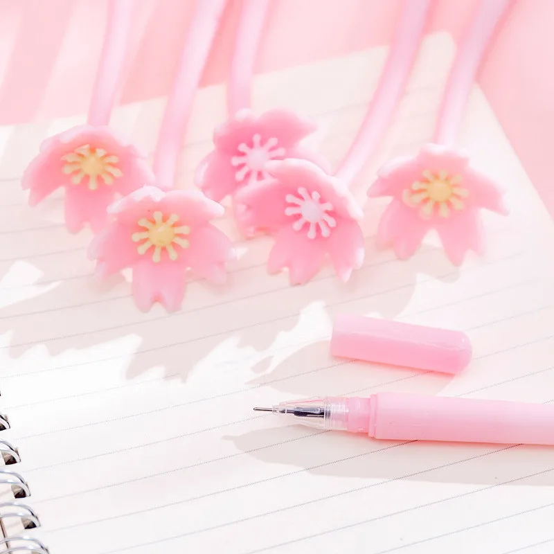 10Pcs Silicone Cherry Blossom Flowers Pink Gel Pen Creative Cute Stationery Office School Writing Supplies Gift Kawaii Pens