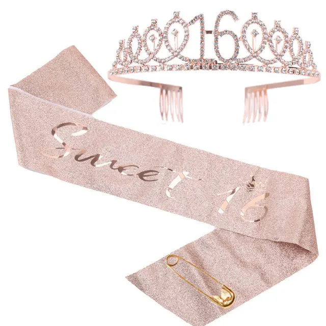 Birthday Sash Tiara Crown Set for Women Girls Sweet 10th 13th 15th 16th 18th 21th 30th 40th Birthday Party Decoration Favor Gift 4