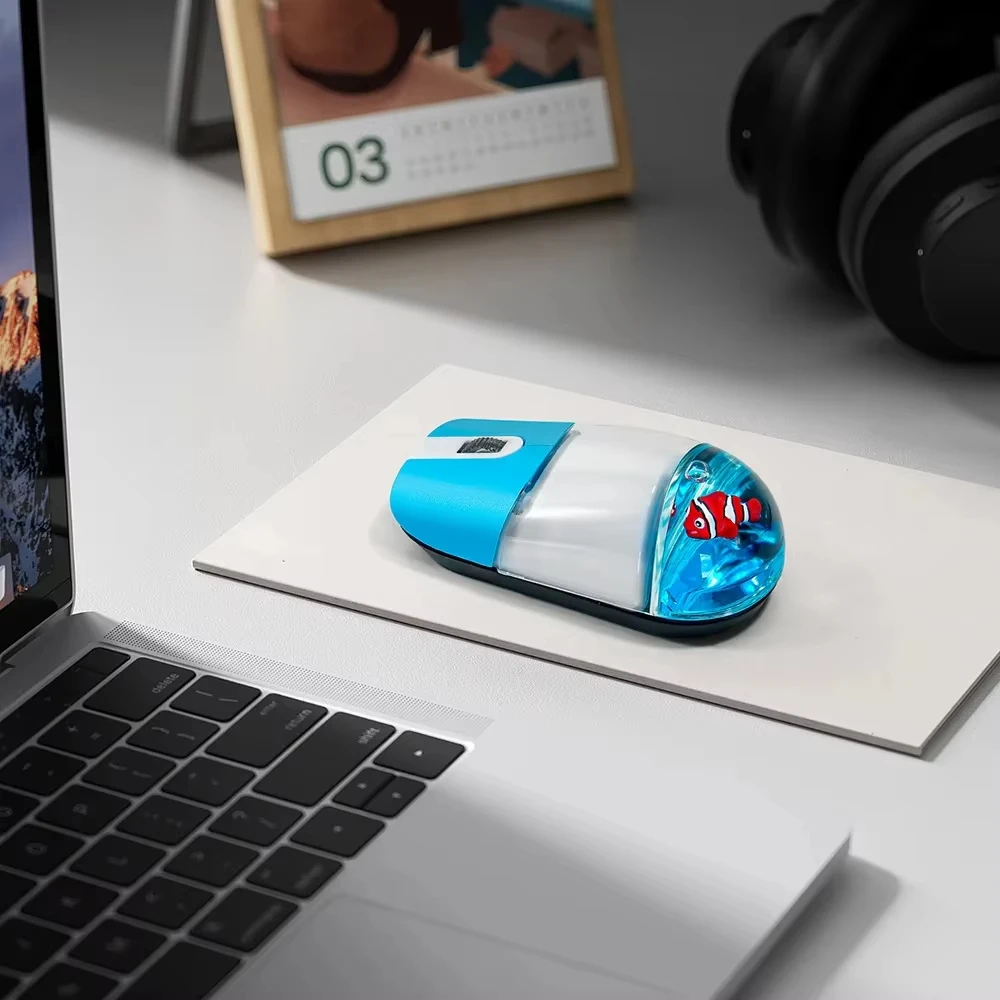 Frutiger Aero Aqua Liquid Mouse - Cute Floating Aquarium Animal Wireless Optical Mouse